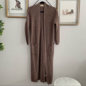 Brown maxi length knit cardigan